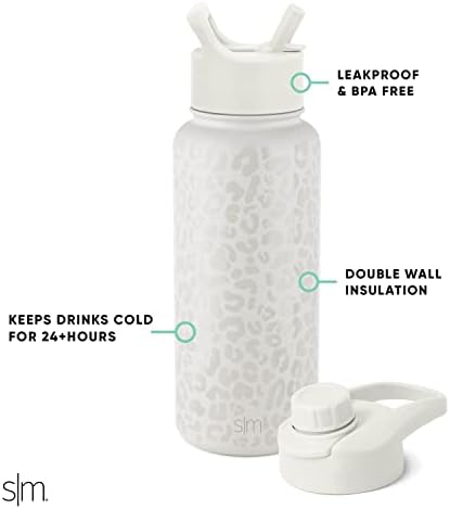 בקבוק מים מודרני פשוט עם ואקום מכסה קש ומכסה | 32oz, מברשת נמר שמנת ומברשת בקבוקים לניקוי בקבוקי תינוקות,
